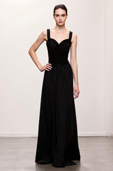 Schwarzes Langes Etui Gerafftes Abendkleid mit Trägern